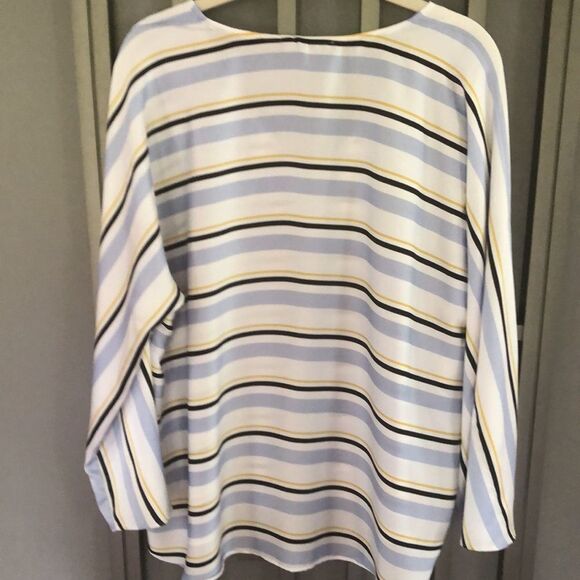 INC Silk striped V-neck blouse petite large - Picture 4 of 6